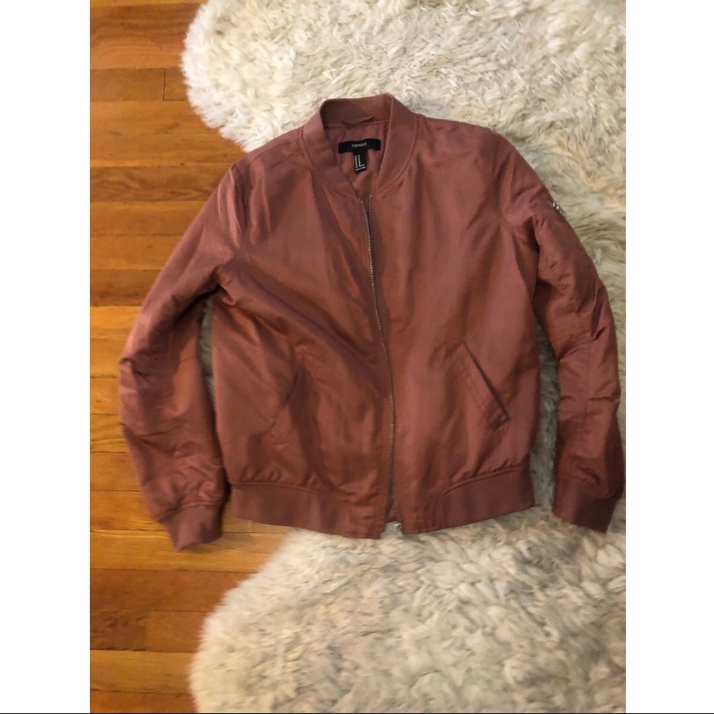 Pink mauve nude bomber jacket zip M coat satin